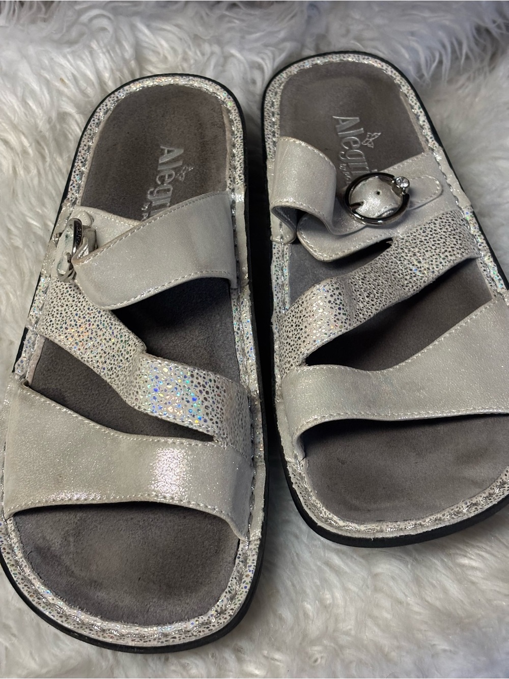 Alegria Colette Silver Metallic Leather Sandal Slip On Women’s Size 9
